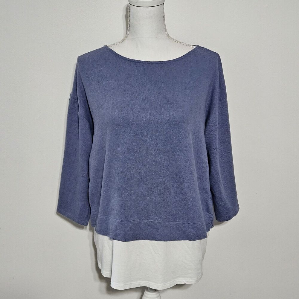 J. Jill Womens Blouse Sz S Petite Pullover Top 3/4 Dolman Sleeve Slate Blue